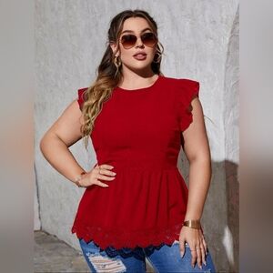 Tie Back Contrast Guipure Lace Flutter Sleeve